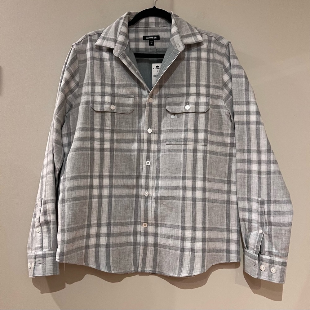 Express Men’s Plaid Gray Flannel Shirt NWT